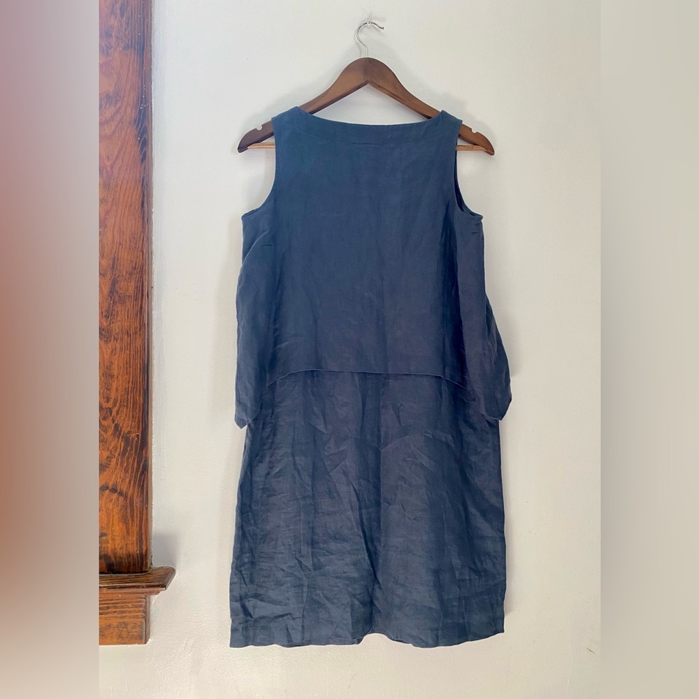 J. Jill 100% Linen Dress Navy Nautical Coastal Beach Minimal Resort Seaside - Picture 2 of 8